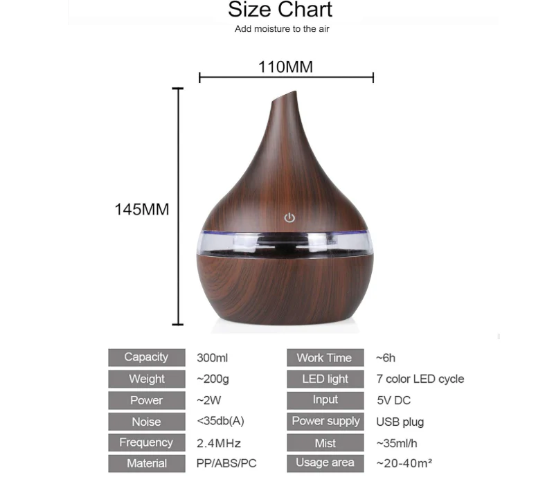300ml Ultrasonic Essential Oil Diffuser & Humidifier - Image 7