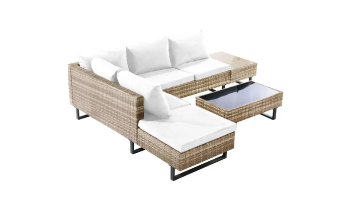 Cyprus Corner Lounge Patio Set - Brown with Light Grey Cushions - Image 2