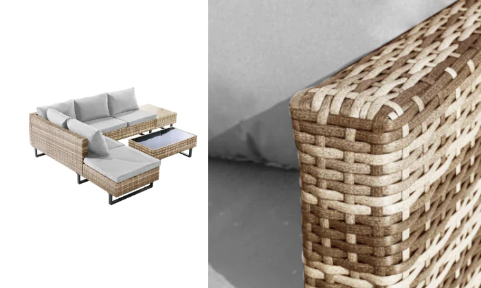 Cyprus Corner Lounge Patio Set - Brown with Light Grey Cushions - Image 3