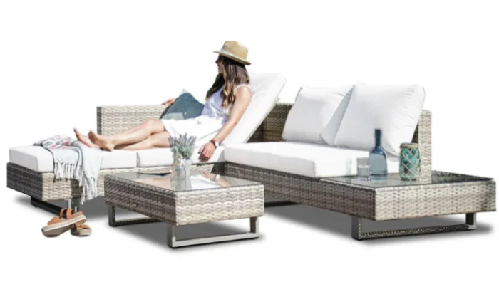 Cyprus Corner Lounge Patio Set - Brown with Light Grey Cushions - Image 4