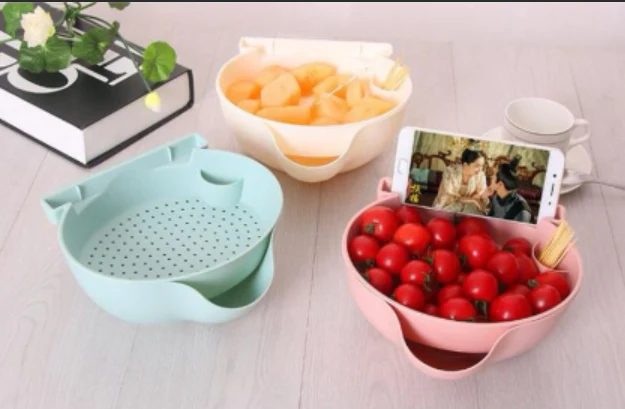 Double-Layer Draining Snack Bowl with Phone Holder - Image 4