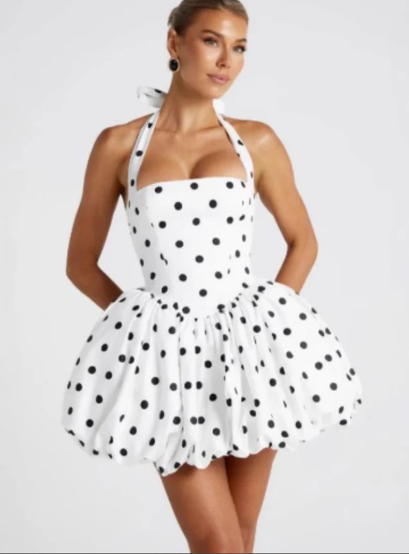 Viral Elegant Backless Pleated Mini Dress – Halter Neck, Puff Hem - Image 8
