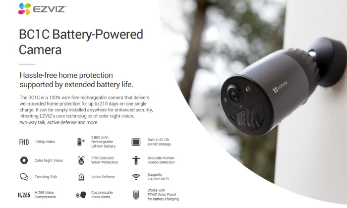 EZVIZ eLife (BC1C) WiFi Battery Security Camera with Solar Panel Box Kit - Image 2