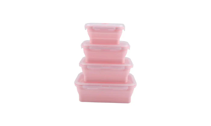 4 PC Foldable Food Preserve Storage Box - Fine Living - Pink/Blue/Green