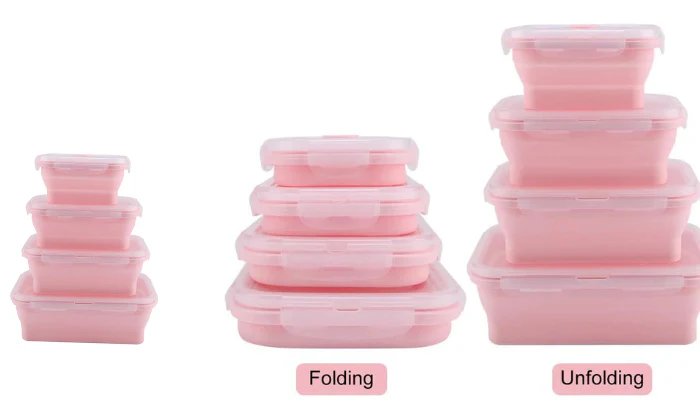 4 PC Foldable Food Preserve Storage Box - Fine Living - Pink/Blue/Green - Image 2
