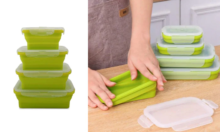 4 PC Foldable Food Preserve Storage Box - Fine Living - Pink/Blue/Green - Image 5