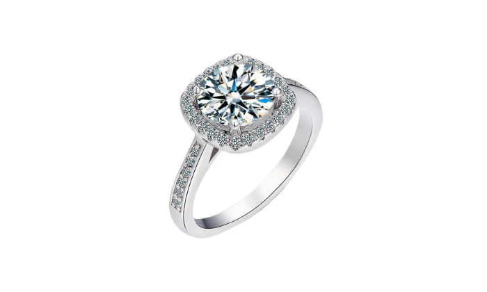 s925 Platinum-Plated Zirconia Halo Ring - Adjustable