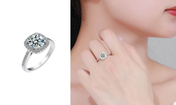 s925 Platinum-Plated Zirconia Halo Ring - Adjustable - Image 2