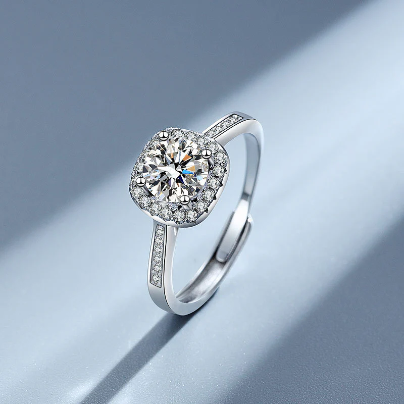 s925 Platinum-Plated Zirconia Halo Ring - Adjustable - Image 3