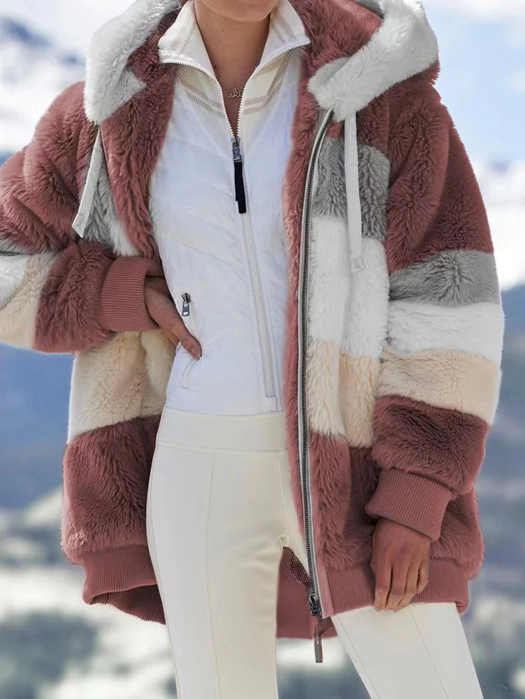 Women's Oversized Fur Zip-Up Hooded Jacket - Image 11