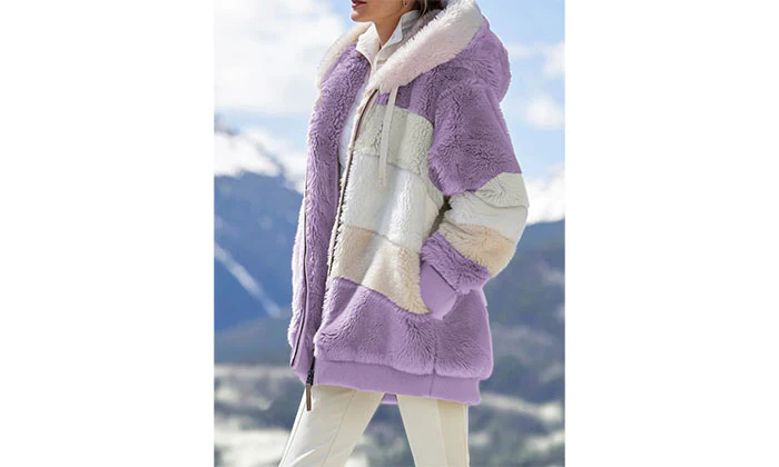 Women's Oversized Fur Zip-Up Hooded Jacket - Image 3