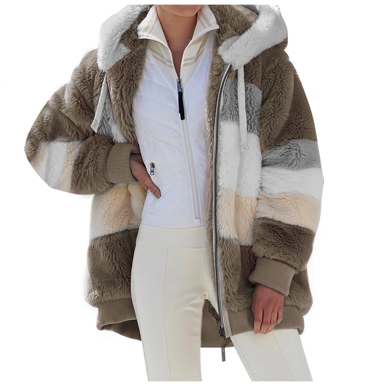 Women's Oversized Fur Zip-Up Hooded Jacket - Image 5