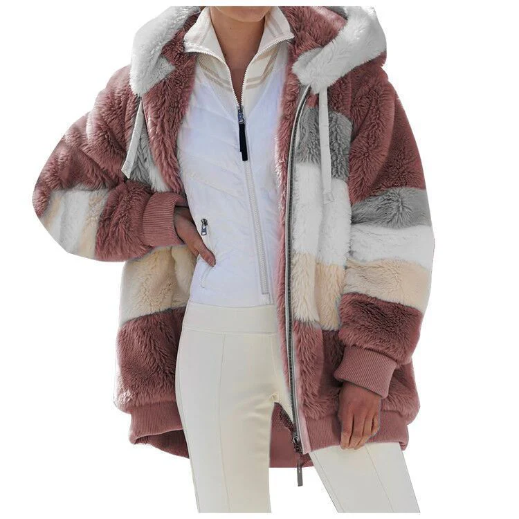 Women's Oversized Fur Zip-Up Hooded Jacket - Image 6