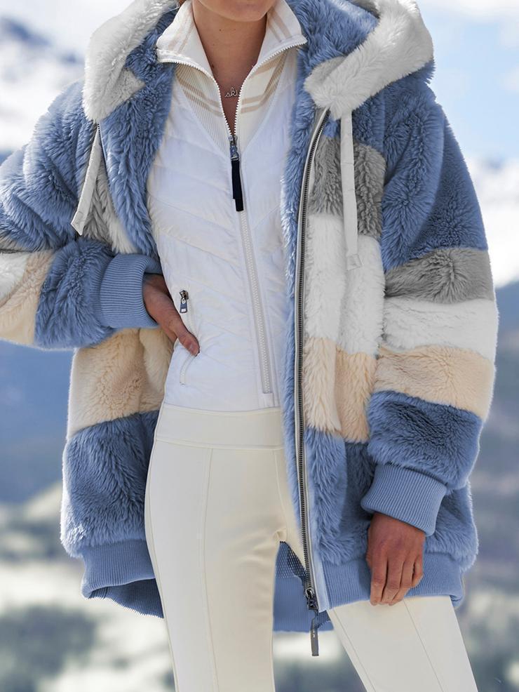 Women's Oversized Fur Zip-Up Hooded Jacket - Image 8