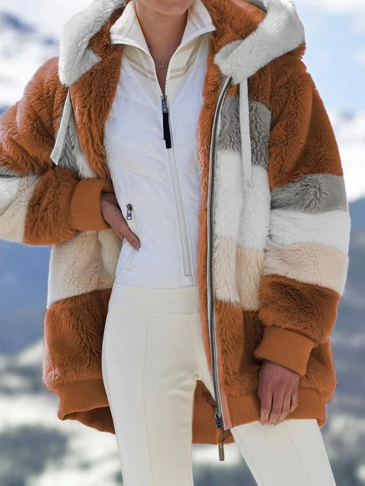 Women's Oversized Fur Zip-Up Hooded Jacket - Image 9
