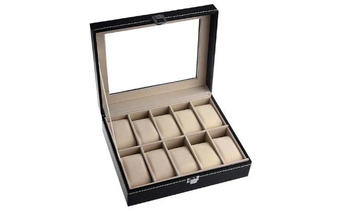 Jack Brown Luxury 10-Slot PU Leather Watch Display Box - Black
