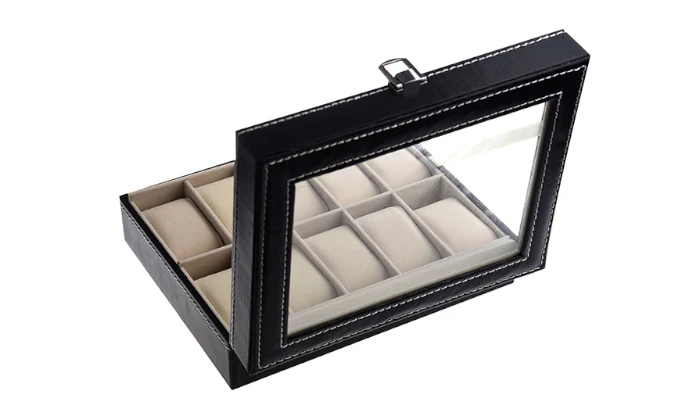 Jack Brown Luxury 10-Slot PU Leather Watch Display Box - Black - Image 2