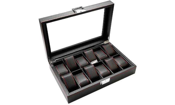 Jack Brown Luxury 12-Slot Carbon Fiber Watch Display Box - Black
