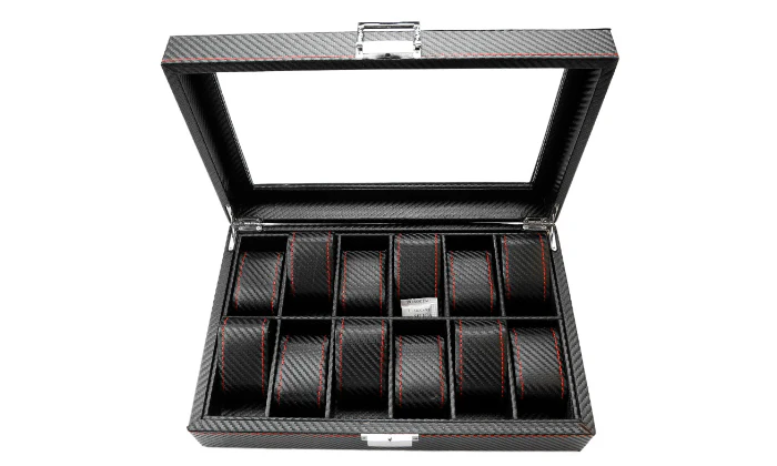 Jack Brown Luxury 12-Slot Carbon Fiber Watch Display Box - Black - Image 2