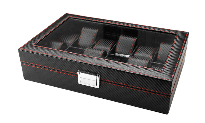 Jack Brown Luxury 12-Slot Carbon Fiber Watch Display Box - Black - Image 3