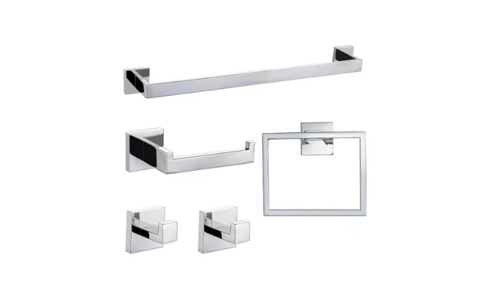Jack Brown Premium Stainless Steel Bathroom Accessory Set Square - 5-Piece - Image 2