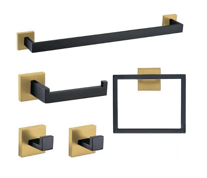 Jack Brown Premium Stainless Steel Bathroom Accessory Set Square - 5-Piece - Image 3