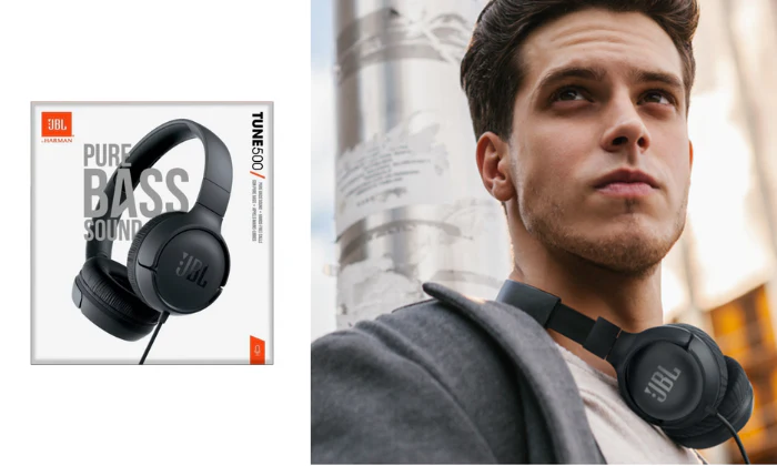 JBL Tune 500 Wired On Ear Headphones With Mic - Black
