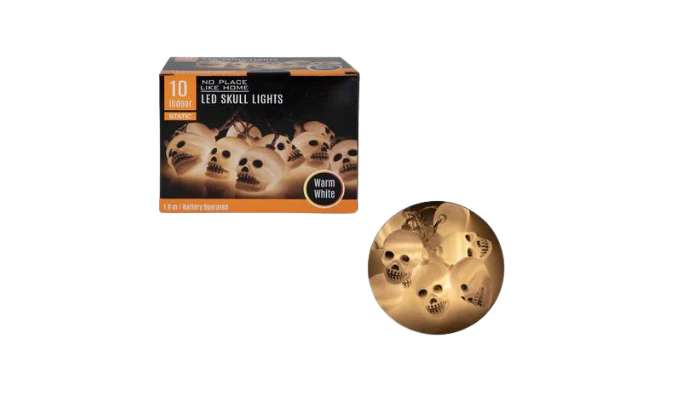 Skull LED Fairy Lights 1.65m – White, Battery Operated
