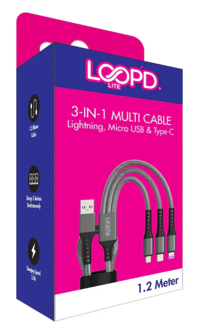 LOOPD 3-In-1 Multi Cable 1.2M - Black - Image 5