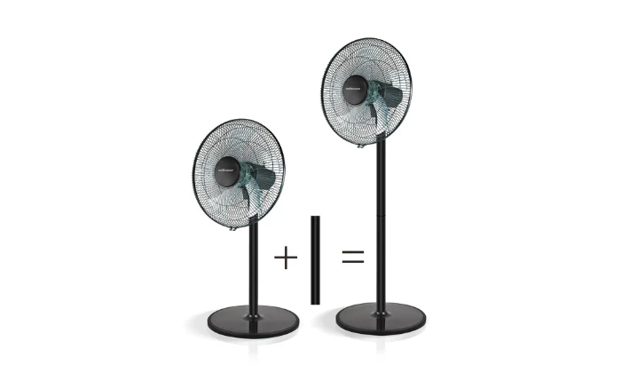Mellerware Fan 3 Speed Height Adjustable Pedestal Steel Black 40cm 50W