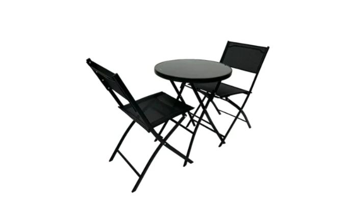 MFurn Alicia 3-Piece Folding Bistro Set with Glass Table