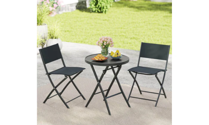 MFurn Alicia 3-Piece Folding Bistro Set with Glass Table - Image 2