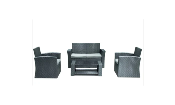 MFurn Amalfi 4 Piece Outdoor Rattan Sofa Set With Iron Frame And Glass Table Inc Cushions