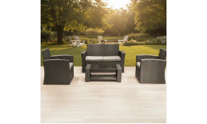 MFurn Amalfi 4 Piece Outdoor Rattan Sofa Set With Iron Frame And Glass Table Inc Cushions - Image 2