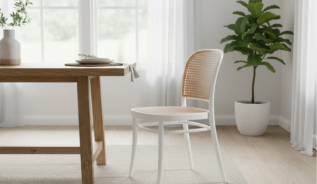 MFurn Classic Stackable Rattan Dining Chair – Natural Handwoven Cane Seat & Backrest