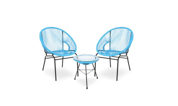 MFurn Dante 3pc Acapulco Patio Bistro Set with Glass Table – Various Colours