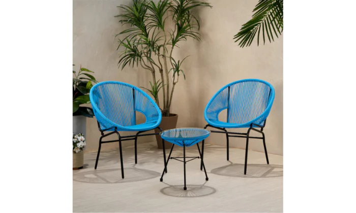 MFurn Dante 3pc Acapulco Patio Bistro Set with Glass Table – Various Colours - Image 2
