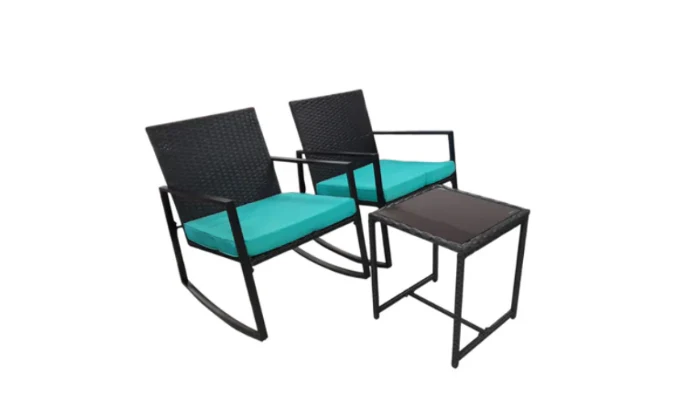 MFurn Gigi 3-Piece Patio/Bistro Rattan Set with Cushions and Glass Table
