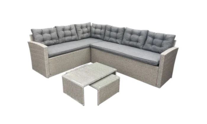 MFurn Marseille 6-Seater Modular Rattan Patio Corner Lounge Set – Grey