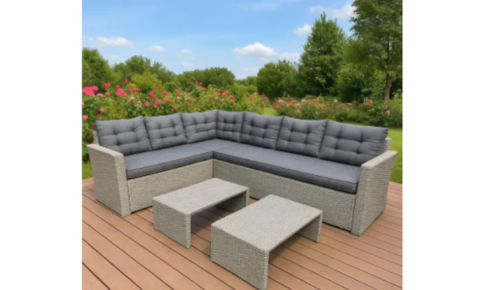 MFurn Marseille 6-Seater Modular Rattan Patio Corner Lounge Set – Grey - Image 2