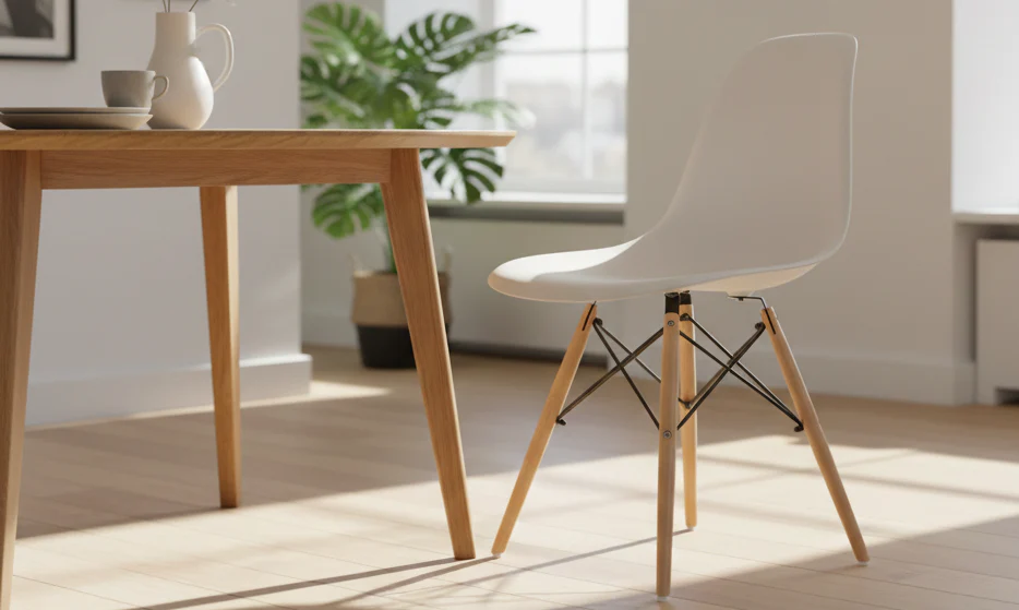 MFurn Modern Eames-Style Dining Chair – White with Wooden Legs