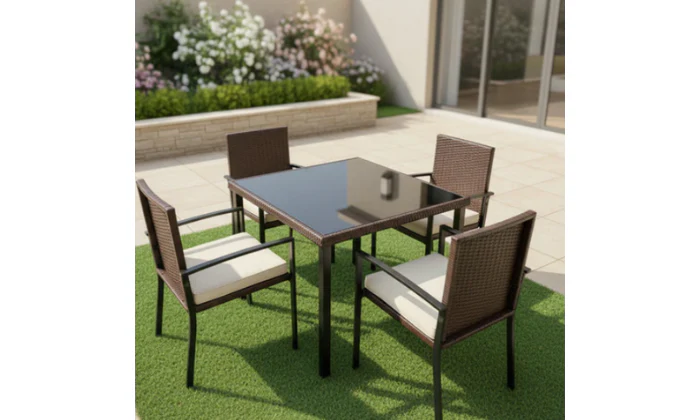 MFurn Shirl Inspired 5-Piece Rattan Patio Dining Set – Outdoor PE Wicker & Cushions - Image 2