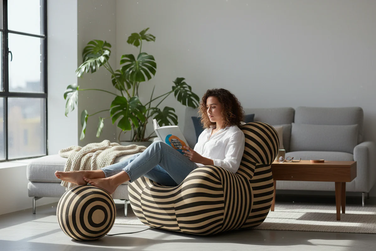 MFurn Striped Modern Lounge Chair with Ottoman - Designer Bubble Chair