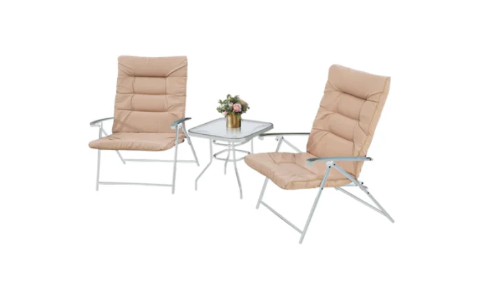 MFurn Ventura 3 Piece Folding Patio Set With Padded Chairs And Table