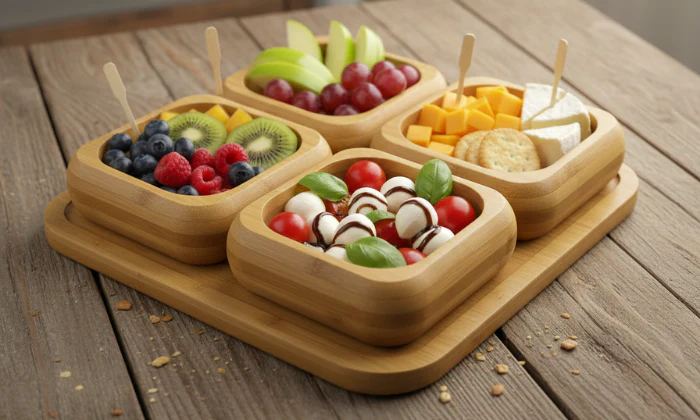 MHome 4-Piece Bamboo Snack Bowl Set