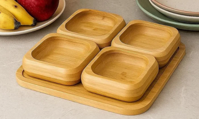 MHome 4-Piece Bamboo Snack Bowl Set - Image 2