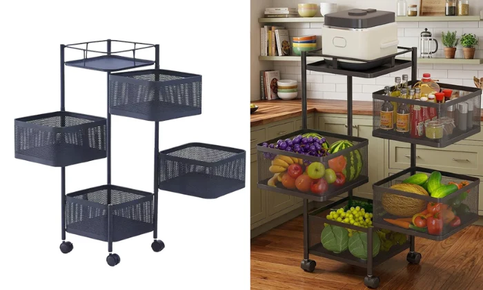 MHome 4-Tier Square Storage Rack With Wheels – Carbon Steel
