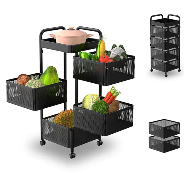 MHome 4-Tier Square Storage Rack With Wheels – Carbon Steel - Image 2