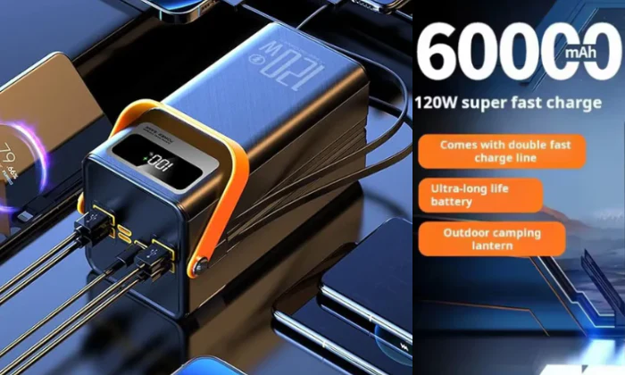 MTech 120W 60000mAh Power Bank with Built-in Cables