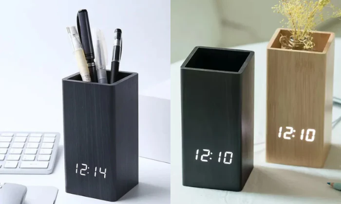 MTech LED Pen Holder Clock with Sound Control, Alarm & Temperature Display